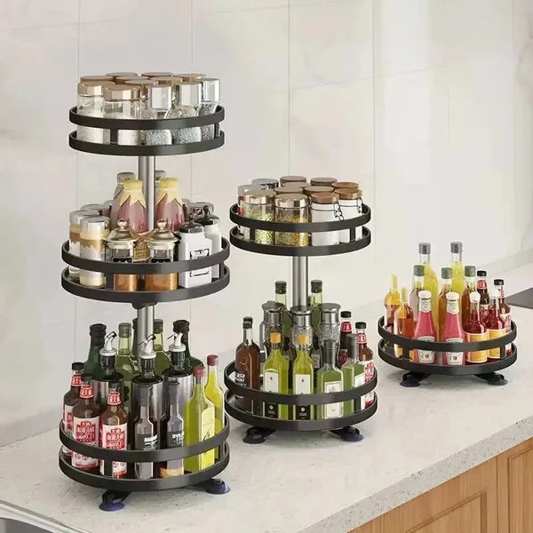 3-Tier 360° Rotating Lazy Susan Kitchen Organizer – Stainless Steel Spice & Pantry Turntable Rack