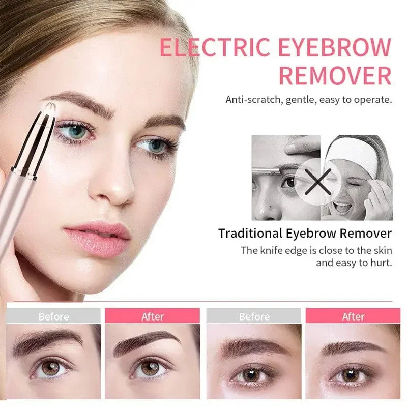 Electric Eyebrow Trimmer – USB Rechargeable Painless Facial Hair Remover with LED Light for Women