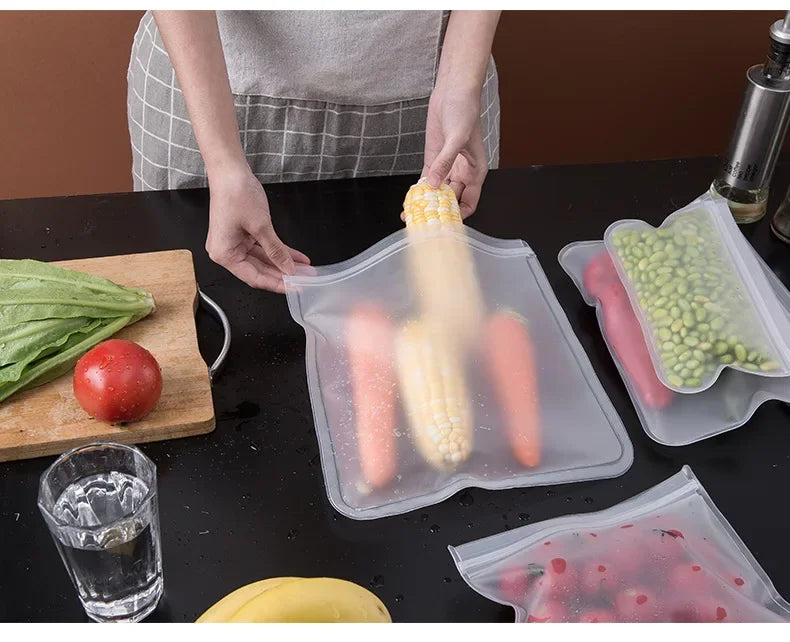 Reusable Silicone Food Storage Bags – Leakproof Stand-Up Zip Lunch Bags, BPA-Free