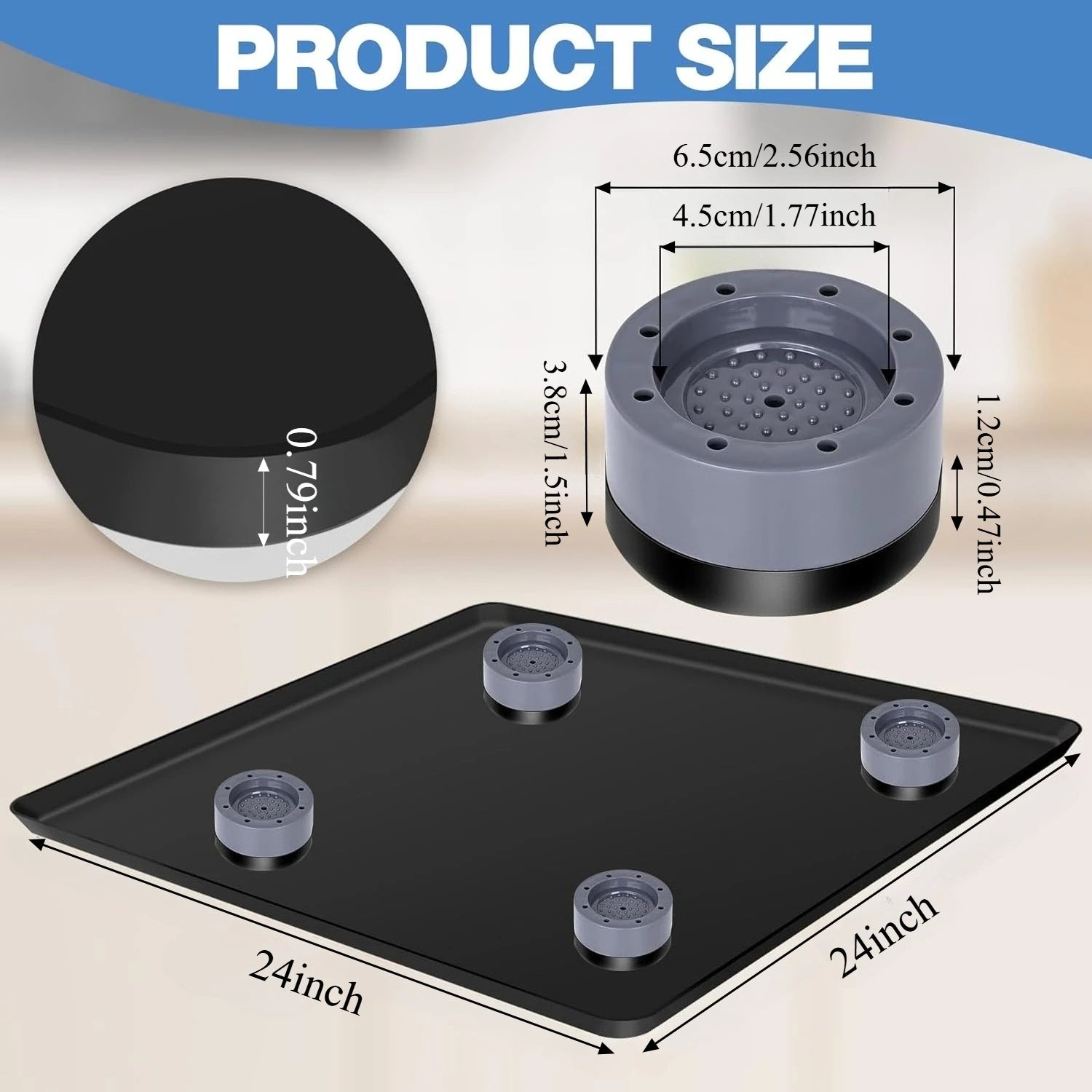 Silicone Fridge Drip Tray Mat – 24x24 Black Under-Fridge Floor Guard with 4 Support Feet