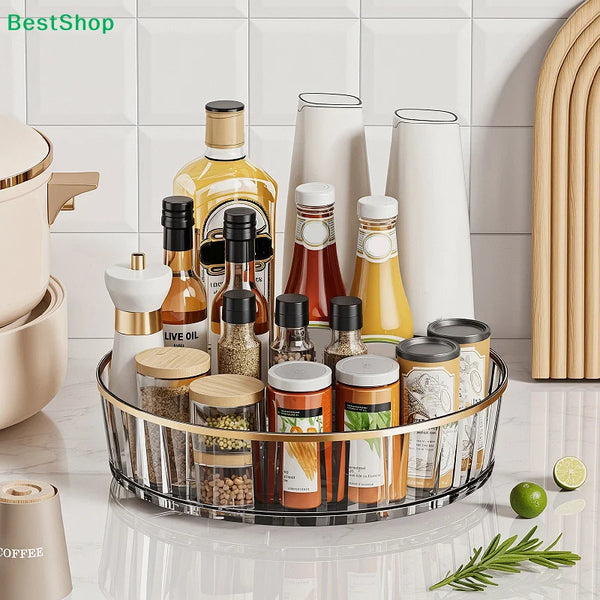 360° Rotating Acrylic Spice Rack Turntable – Clear Kitchen Organizer for Condiments, Oils & Jars