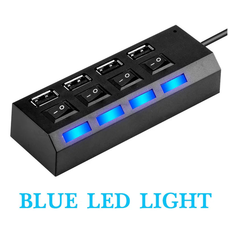 High-Speed USB 2.0 Hub Adapter – 4 or 7 Port USB Splitter with LED Switch for PC & Laptop