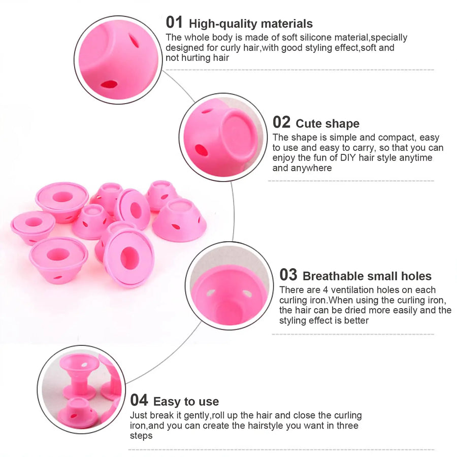 Heatless Hair Curlers Set – 10 Pcs Soft Overnight Silicone Rollers for Women & Kids, No Heat Damage