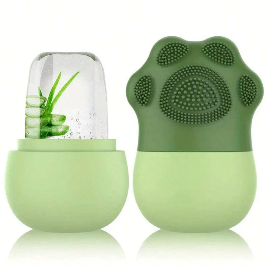 Ice Roller for Face & Eyes – Cooling De-Puff Skin Care Tool with Silicone Brush & Scrubber Mat