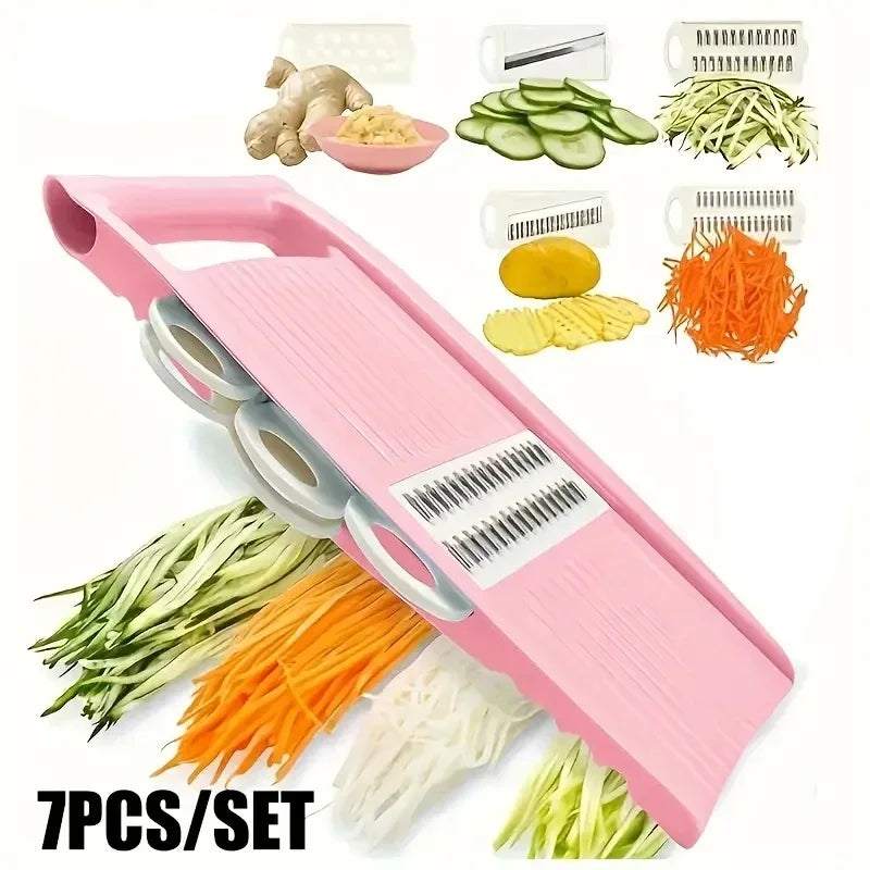 7-in-1 Mandoline Slicer – Vegetable, Potato, Cheese & Cucumber Grater with Stainless Steel Blades