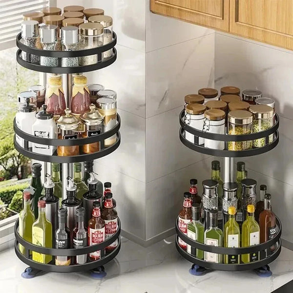 3-Tier 360° Rotating Lazy Susan Kitchen Organizer – Stainless Steel Spice & Pantry Turntable Rack
