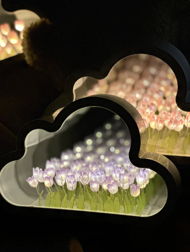 Cloud Tulip Mirror Lamp – Aesthetic LED Night Light for Bedroom & Room Decor