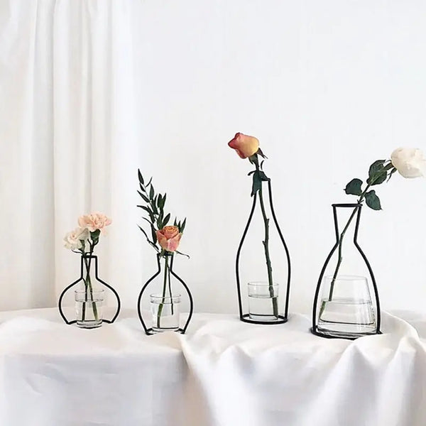 Nordic Style Iron Flower Vase – Minimalist Matte Geometric Vase for Home & Office Decor