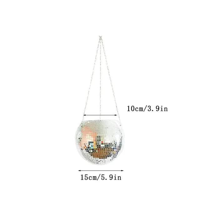 Disco Ball Flower Hanging Vase – Retro Sparkle Decor for Home, Bedroom & Events