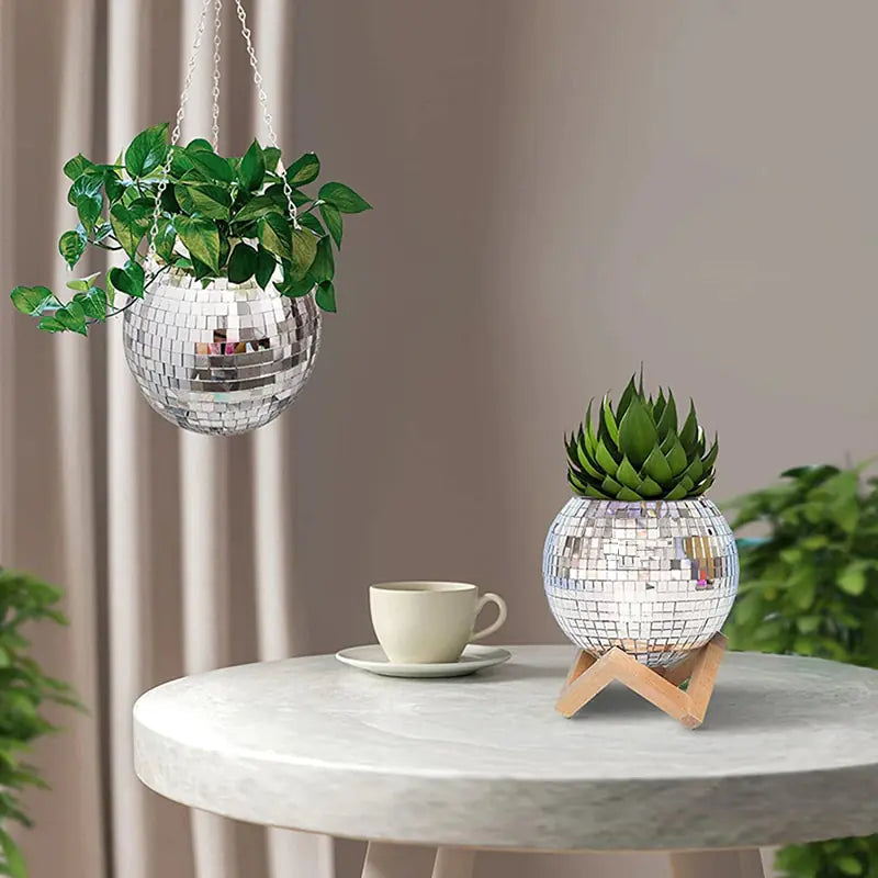 Disco Ball Flower Hanging Vase – Retro Sparkle Decor for Home, Bedroom & Events