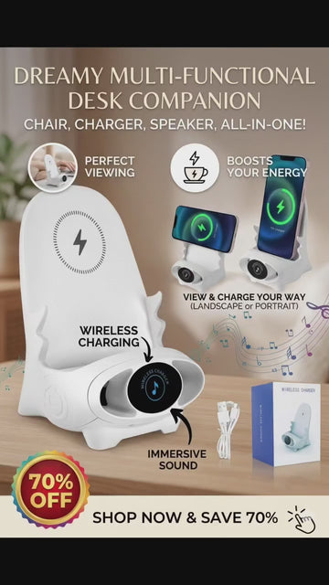 2-in-1 Wireless Phone Charger & Chair Sound Amplifier – Qi Compatible for Movies & Gaming