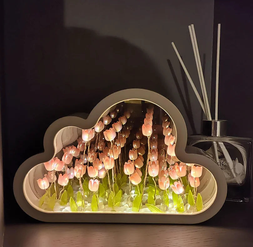 Cloud Tulip Mirror Lamp – Aesthetic LED Night Light for Bedroom & Room Decor