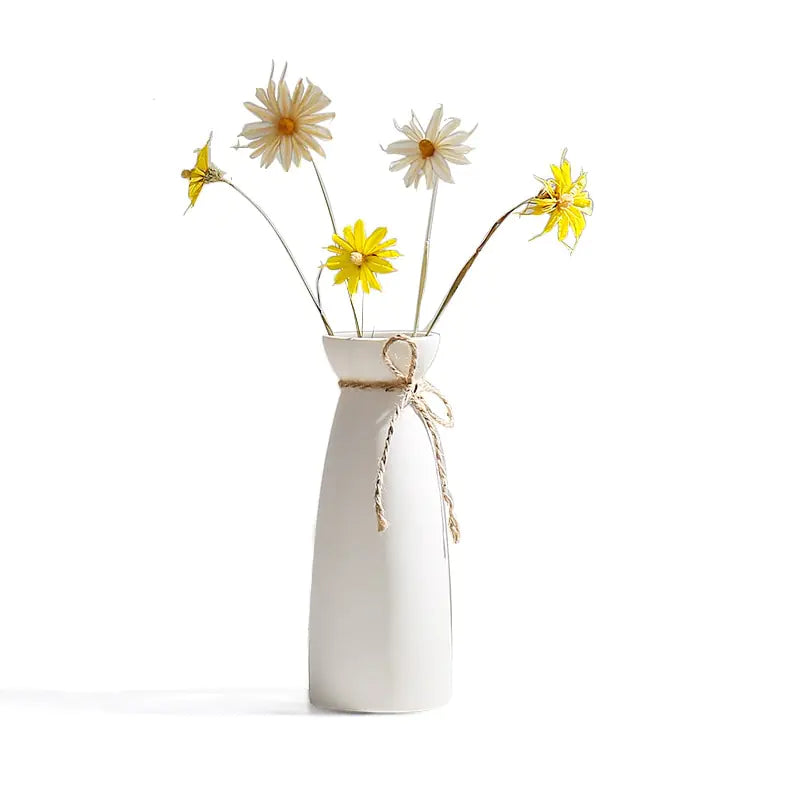 Modern Minimalist White Hemp Rope Ceramic Vase – Scandinavian & Boho Home Decor