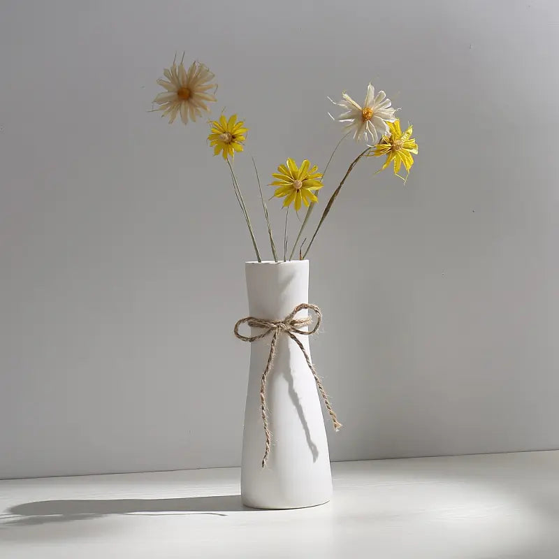 Modern Minimalist White Hemp Rope Ceramic Vase – Scandinavian & Boho Home Decor